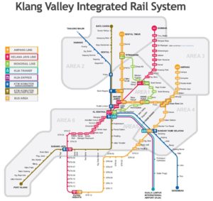 Mappa della metropolitana e dei trasporti su rotaia di Kuala Lumpur