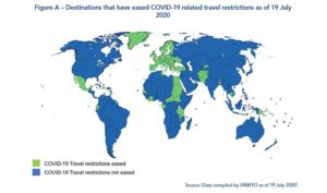 La mappa dei paesi che hanno alleggerito le restrizioni di viaggio (in azzurro)